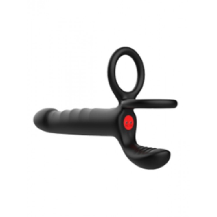 Censan Çift Penis Halkalı Titreşimli Prostat Masaj Aleti ve Dildo Vibratör - Geciktirici Etkili & Testis Uyarıcı Esnek Silikon Anal Plug