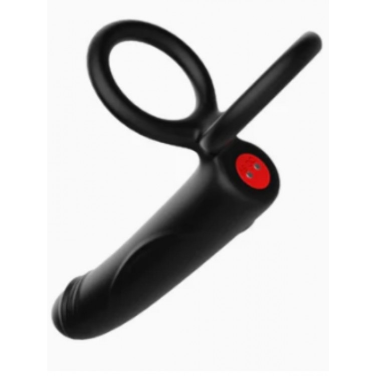 Censan Çift Penis Halkalı Titreşimli Prostat Masaj Aleti ve Dildo Vibratör - Geciktirici Etkili & Testis Uyarıcı Esnek Silikon Anal Plug