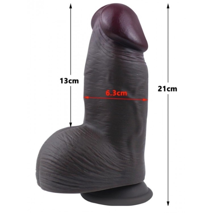 Censan Gerçekçi Tasarımlı Geniş Çaplı Vakum Tabanlı Silikon Dildo 21 cm Siyah