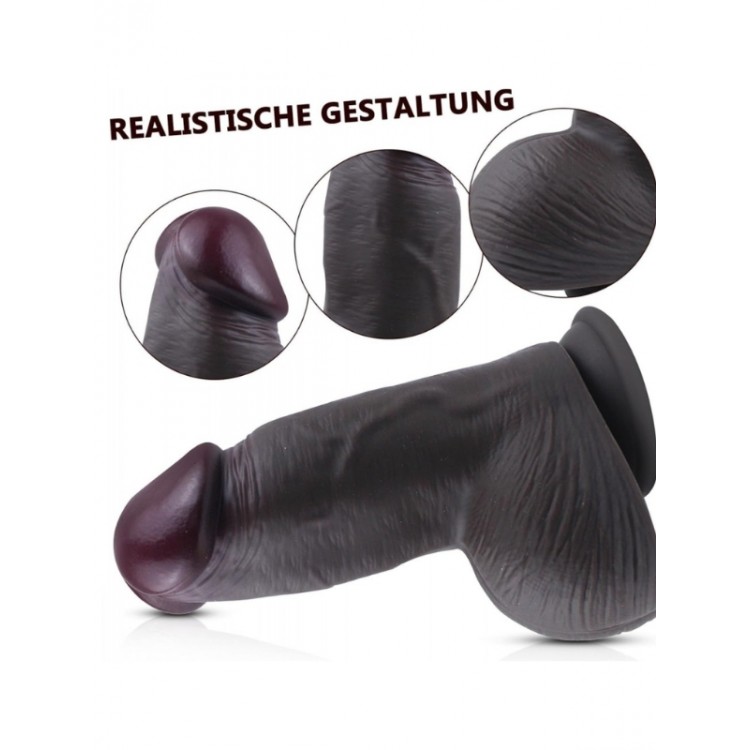 Censan Gerçekçi Tasarımlı Geniş Çaplı Vakum Tabanlı Silikon Dildo 21 cm Siyah