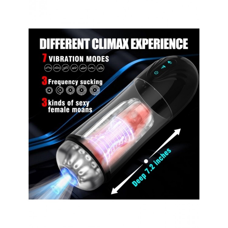 Censan İnleme Sesli ve Titreşimli Otomatik Modern Suni Vajina Mastürbatör – 7 Modlu Dönebilen, USB Şarjlı