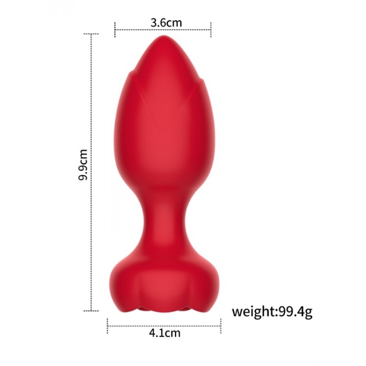 Censan Telefon Kontrollü Full Covered Rubber Rose Anal Plug – Kırmızı