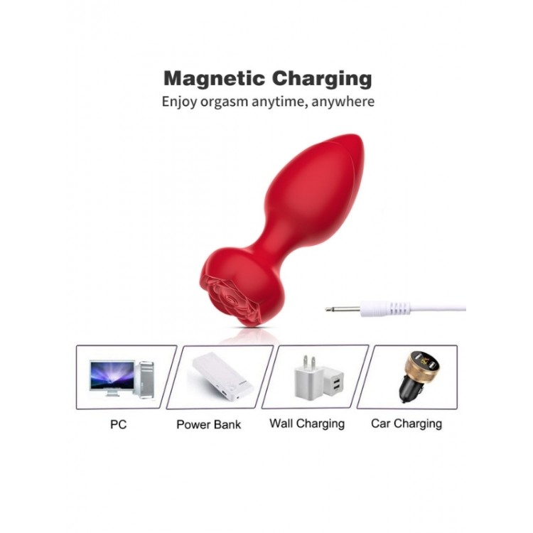Censan Telefon Kontrollü Full Covered Rubber Rose Anal Plug – Kırmızı