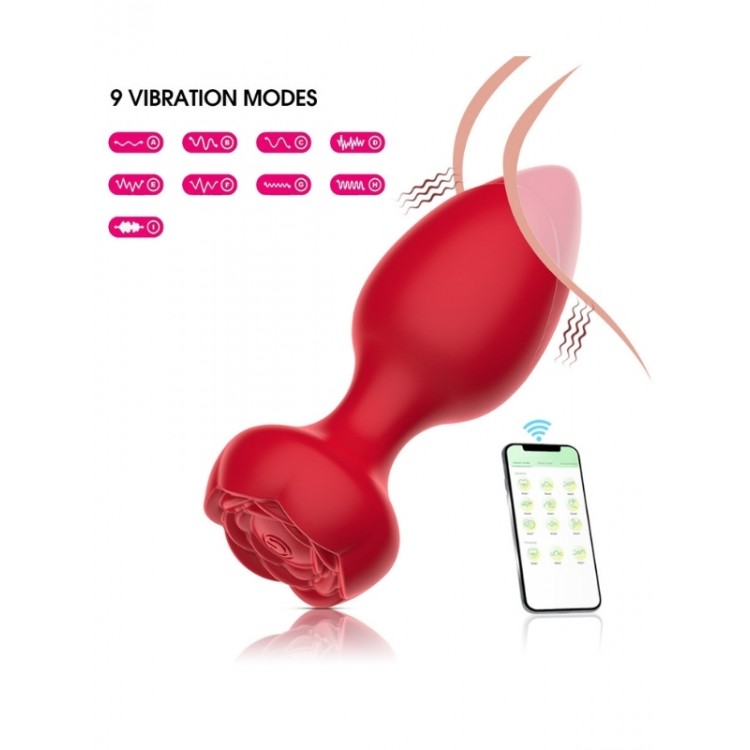 Censan Telefon Kontrollü Full Covered Rubber Rose Anal Plug – Kırmızı
