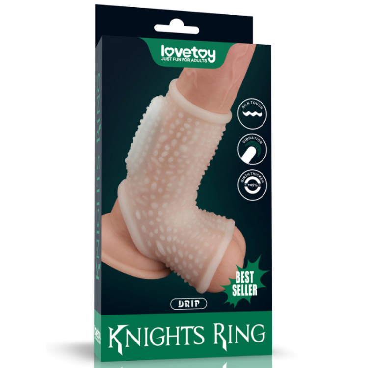 Censan Vibrating Drip Knights Ring with Scrotum Sleeve (Beyaz)
