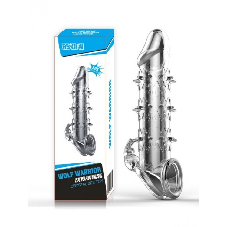 Censan Wolf Warrior Crystal Şeffaf Dokulu Penis Kılıfı – Esnek TPE Malzeme, Gerçekçi His, 13.8 cm