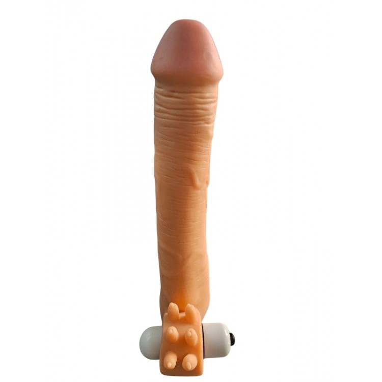 Gerçekçi Penis Kılıfı Et Dokusunda Titreşimli Testis Geçmeli 20 cm