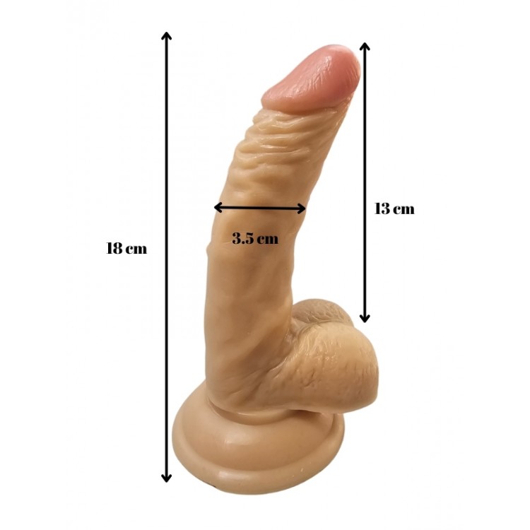 Gerçekçi Testisli Melez Dildo Eğik 18 cm