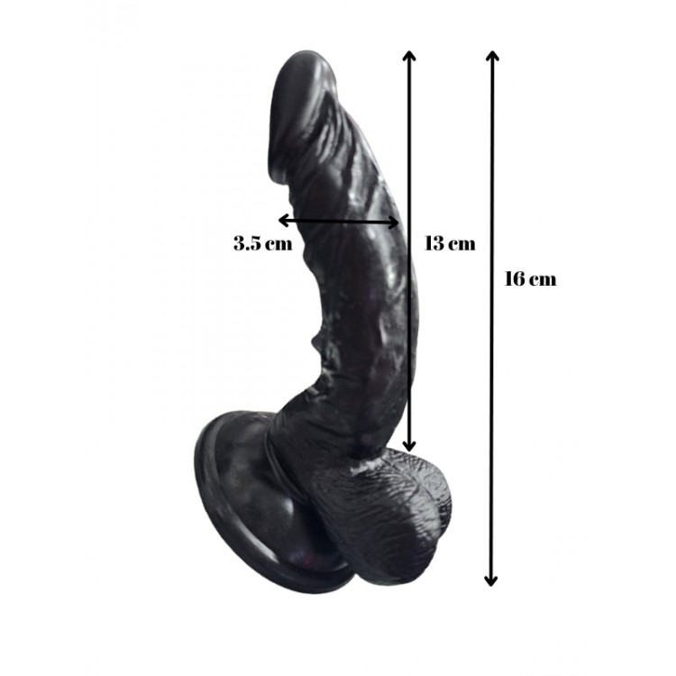 Gerçekçi Testisli Siyah Dildo 16 cm