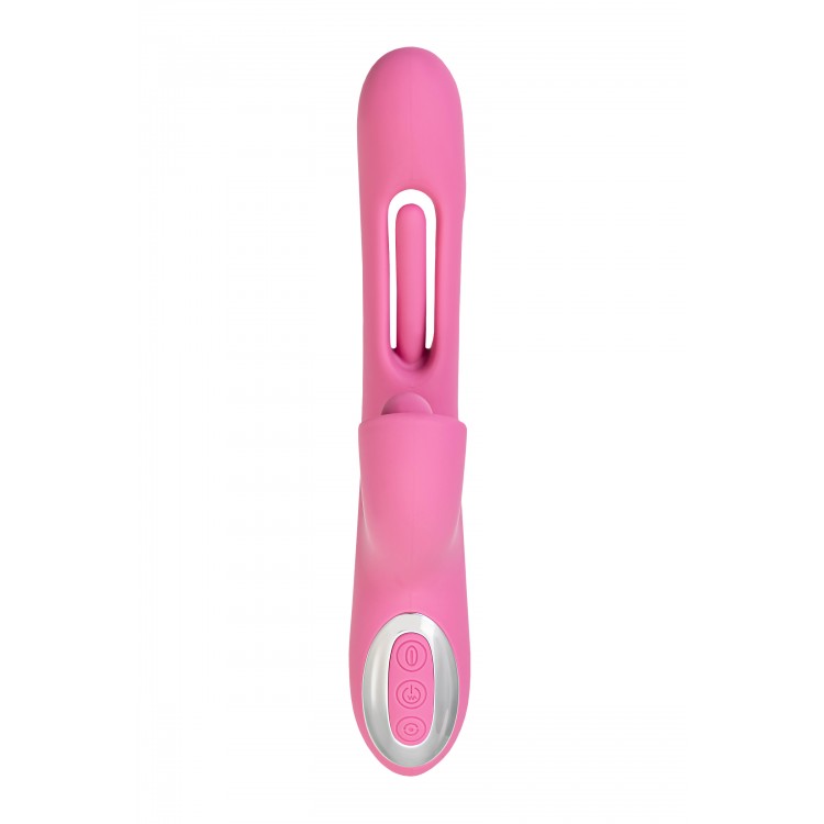 JOS Monti Hareketli Dilli ve Titreşimli Top Başlıklı Vibratör, Silikon, Pembe, 24 cm