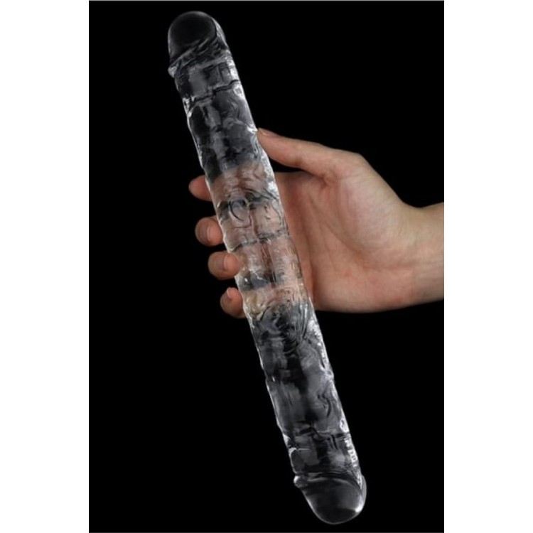 Çift Taraflı Şeffaf Realistik Dildo – Esnek Jelly Malzeme, 44,5 cm