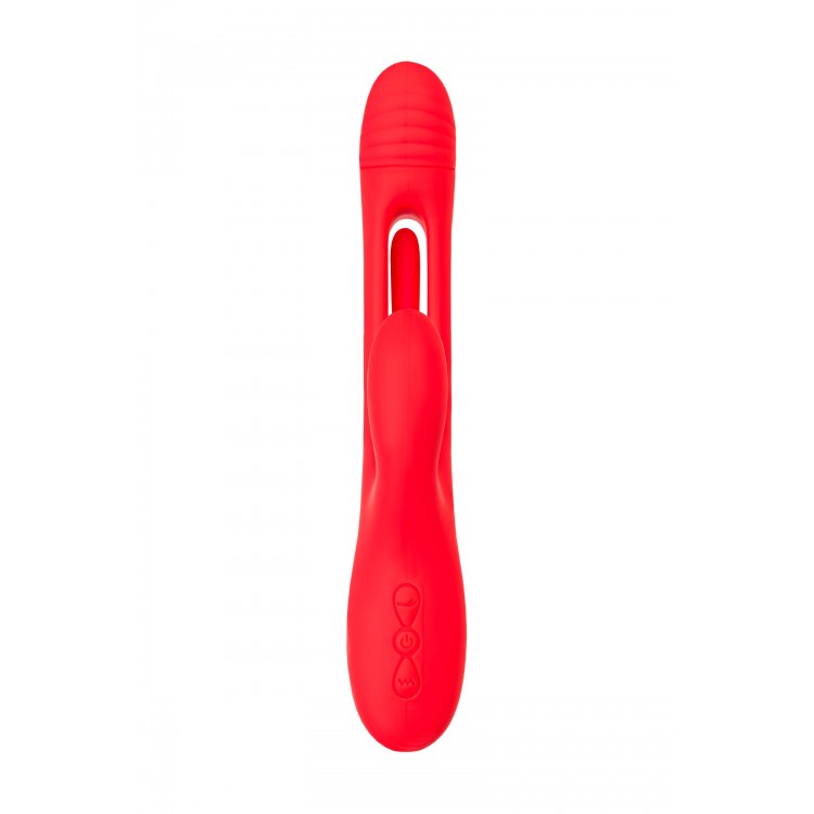 Klitoral uyarıcılı vibratör JOS Patti, hareketli dilli, silikon, kırmızı, 24 cm