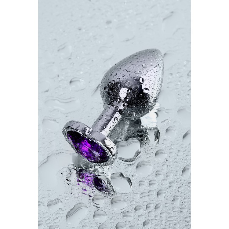 Metal by TOYFA Anal Plug, Metal, gümüş, mor kristalli, 8 cm, Ø 3,4 cm, 85 g
