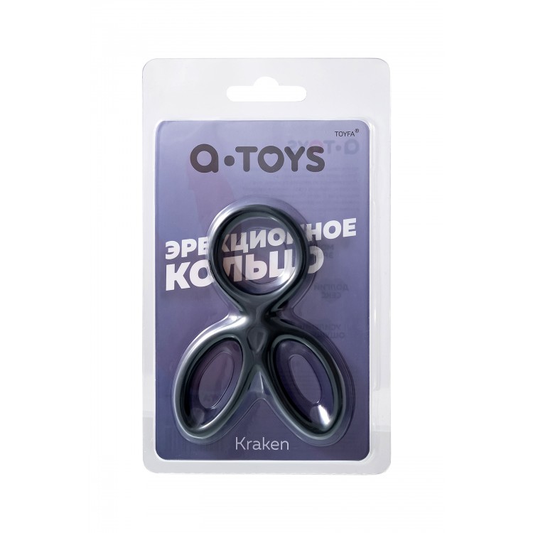 A-Toys by TOYFA KRAKEN Üçlü Penis Halkası, Silikon, Siyah, 10 cm