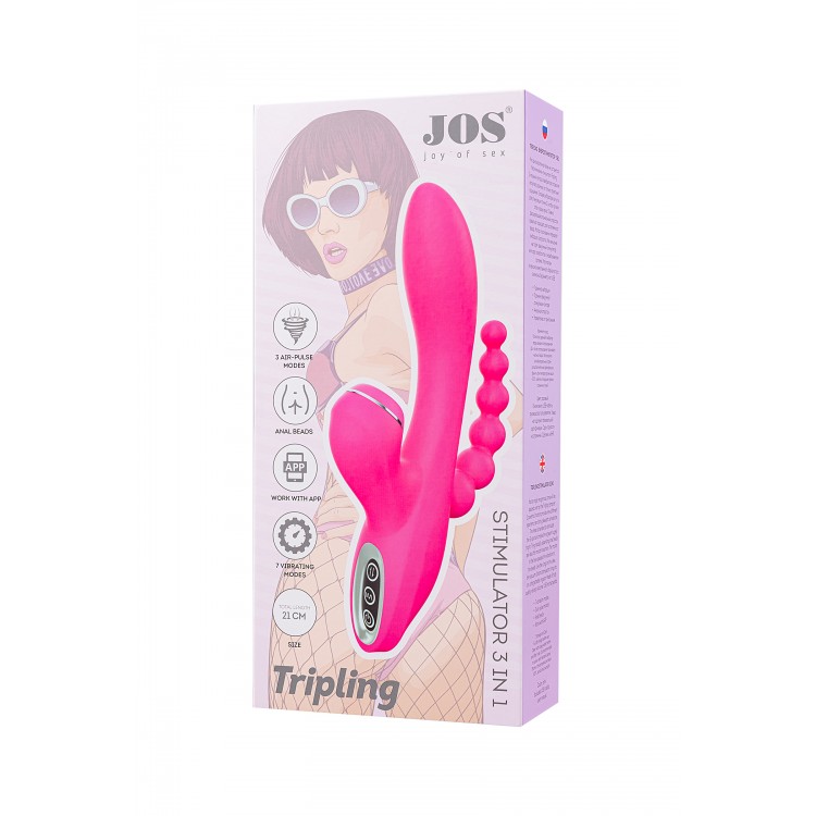 JOS TRIPLING  3'ü 1 Arada Vibratör, Silikon, Pembe, 21 cm