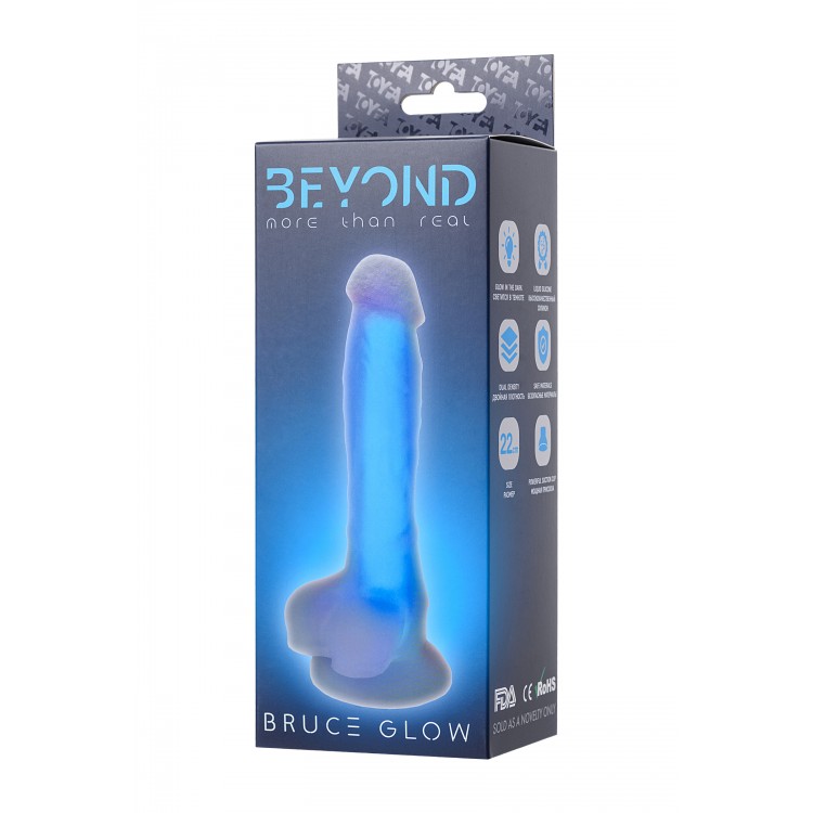 Beyond by Toyfa  Bruce Glow Gece Parlayan Dildo, Silikon, Şeffaf, 22 cm