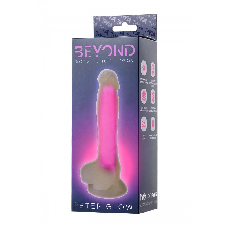 Beyond by Toyfa Peter Glow Gece Parlayan Dildo, Silikon, Şeffaf, 22 cm