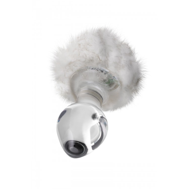 Sexus Glass anal kılıf, beyaz at kuyruğu, cam, transparan, 14 cm, Ø 4 cm