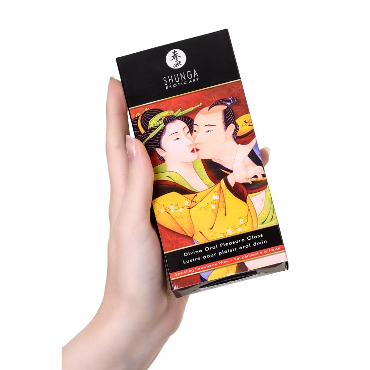 Shunga "İlahi Zevk" dudak parlatıcısı, buzlu ateş etkisi, çilek ve şampanya, 10 ml