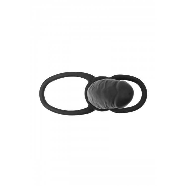 Black&Red Çift Penetrasyon Aparatı – Silikon Penis Kılıfı, Çift Halkalı Tasarım, 16,5 cm